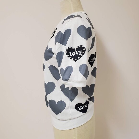 Pearl Studded Black Grey Hearts Love White Short Sleeve Top by ORIGINAL - Picture 2 of 8